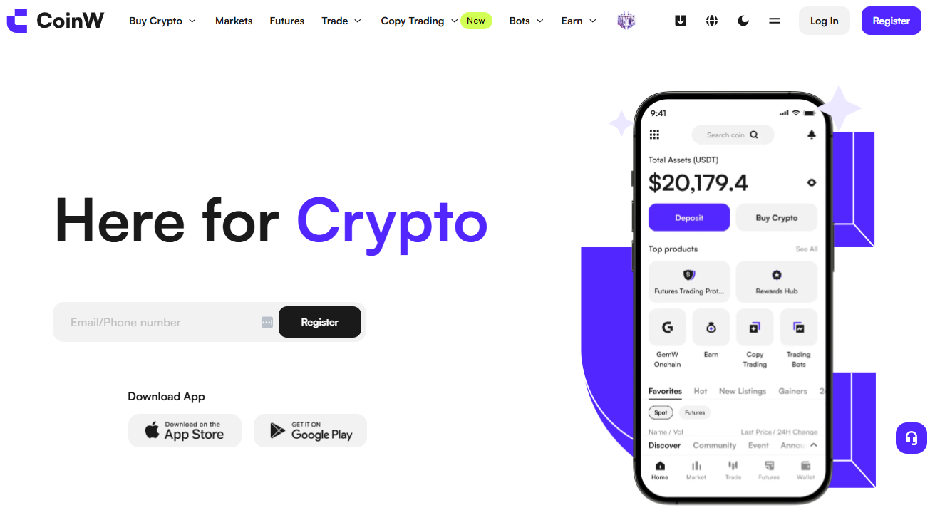 CoinW Handelsplattform mit Spot Futures ETFs und CoinW Card
