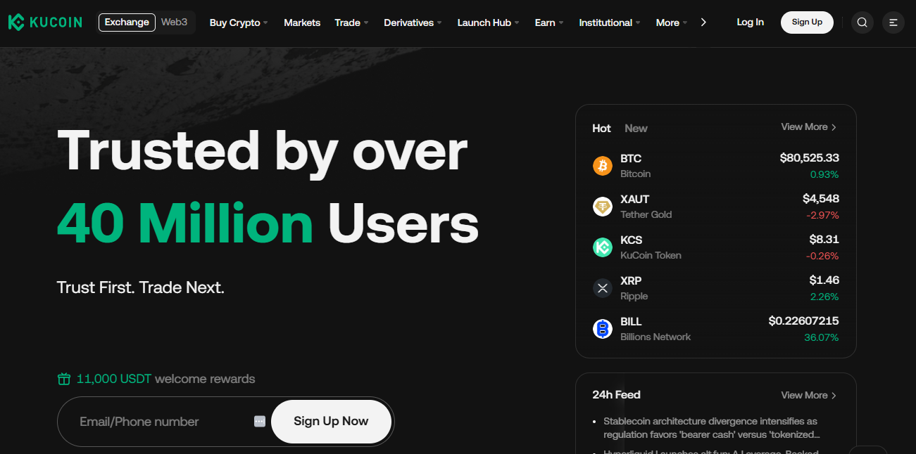 KuCoin Handelsplattform mit Spot Futures und Altcoin Angebot