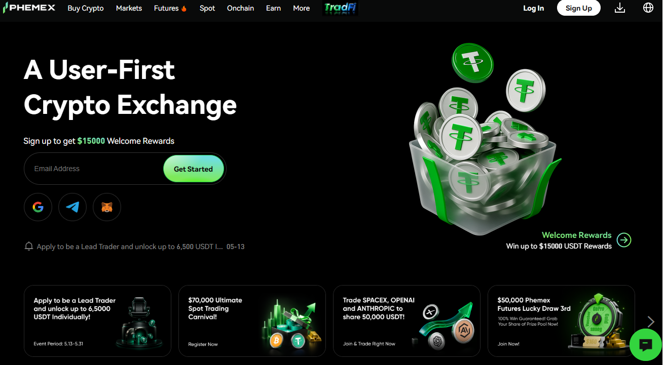 Phemex Handelsplattform mit Spot Futures und Derivaten