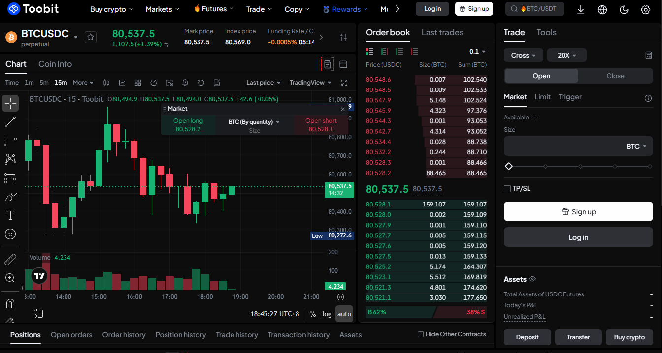Toobit Handelsplattform mit Futures und Copy Trading